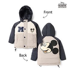 Babyhug Disney Padded Winter Jacket with Full Sleeves and Mickey Mouse Graphic - Beige