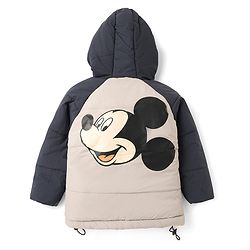 Babyhug Disney Padded Winter Jacket with Full Sleeves and Mickey Mouse Graphic - Beige