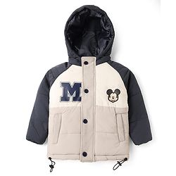 Babyhug Disney Padded Winter Jacket with Full Sleeves and Mickey Mouse Graphic - Beige