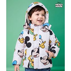 Babyhug Disney Woven Full Sleeves Padded Hooded Jacket Mickey  Mouse Print - White