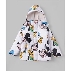 Babyhug Disney Woven Full Sleeves Padded Hooded Jacket Mickey  Mouse Print - White