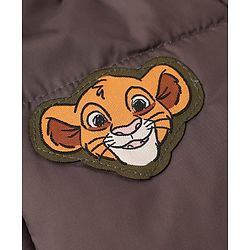 Babyhug Disney Woven Full Sleeves Hooded Padded Winter Jacket Front and Back With Simba Graphic - Light Brown