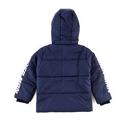 Babyhug Marvel Cotton Woven Hooded Winter Jacket with Full Sleeves and Spiderman Badge Print in Navy Blue for 12-18 Months
