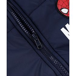 Babyhug Marvel Cotton Woven Hooded Winter Jacket with Full Sleeves and Spiderman Badge Print in Navy Blue for 12-18 Months
