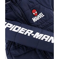Babyhug Marvel Cotton Woven Hooded Winter Jacket with Full Sleeves and Spiderman Badge Print in Navy Blue for 12-18 Months