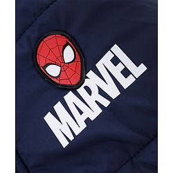 Babyhug Marvel Cotton Woven Hooded Winter Jacket with Full Sleeves and Spiderman Badge Print in Navy Blue for 12-18 Months