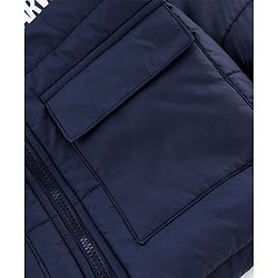 Babyhug Marvel Cotton Woven Hooded Winter Jacket with Full Sleeves and Spiderman Badge Print in Navy Blue for 12-18 Months