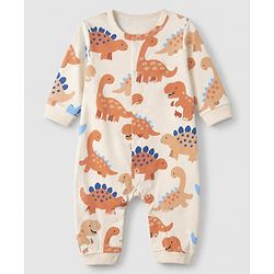 Babyhug 100% Cotton Interlock Knit Full Sleeves Rompers With Dino Print Pack of 2 - Navy Blue White
