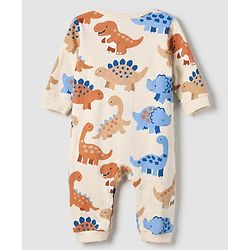 Babyhug 100% Cotton Interlock Knit Full Sleeves Rompers With Dino Print Pack of 2 - Navy Blue White