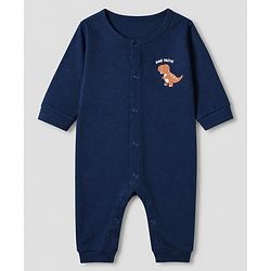 Babyhug 100% Cotton Interlock Knit Full Sleeves Rompers With Dino Print Pack of 2 - Navy Blue White