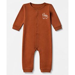Babyhug 100% Cotton Interlock Knit Full Sleeves Rompers With Dino Print Pack of 2 - Brown & Beige