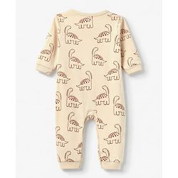 Babyhug 100% Cotton Interlock Knit Full Sleeves Rompers With Dino Print Pack of 2 - Brown & Beige