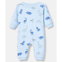 Babyhug 100% Cotton Interlock Knit Full Sleeves Rompers With Dino Print Pack of 2 - Sky Blue