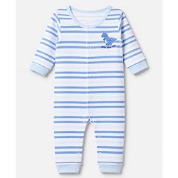 Babyhug 100% Cotton Interlock Knit Full Sleeves Rompers With Dino Print Pack of 2 - Sky Blue