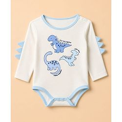 Babyhug 100% Cotton Knit Full Sleeves Onesies With Leggings With Dino Print - White