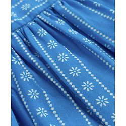 Babyhug Cotton Woven Frock With Half Sleeves and Floral Print in Blue