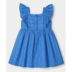 Babyhug Cotton Woven Frock With Half Sleeves and Floral Print in Blue