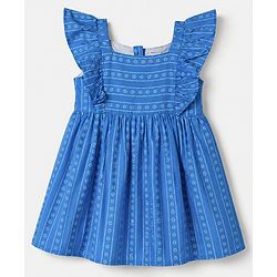 Babyhug Cotton Woven Frock With Half Sleeves and Floral Print in Blue