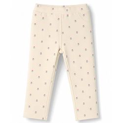 Babyhug Cotton Elastane Lycra Knit Full Length Jeggings With Floral Print & Pockets - Cream