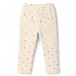 Babyhug Cotton Elastane Lycra Knit Full Length Jeggings With Floral Print & Pockets - Cream