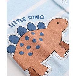 Babyhug 100% Cotton Interlock Knit Full Sleeves Romper with Dinosaur Applique and Stripes Print - Blue