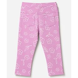 Babyhug Cotton Lycra Knit Full Length Floral Printed Jeggings - Lavender