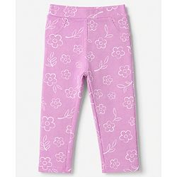 Babyhug Cotton Lycra Knit Full Length Floral Printed Jeggings - Lavender