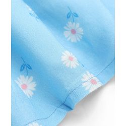 Babyhug Cotton Woven Half Sleeves One Piece Dress with Floral Print & Bow Applique - Light Blue