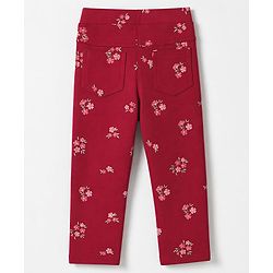 Babyhug Cotton Elastane Lycra Knit Jeggings With Floral Print & Pockets - Maroon