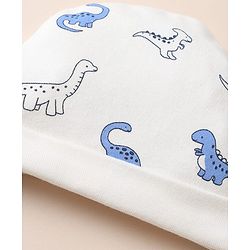 Babyhug 100% Cotton Interlock Knit Cap, Mitten & Booties with Dinosaur Rhinosaur Print White - Diameter 15 cm