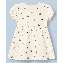 Babyhug Single Jersey Knit Half Sleeves Frock With Deer Print Pack of 2 in Yellow White