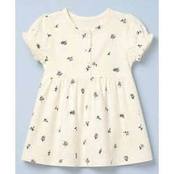 Babyhug Single Jersey Knit Half Sleeves Frock With Deer Print Pack of 2 in Yellow White