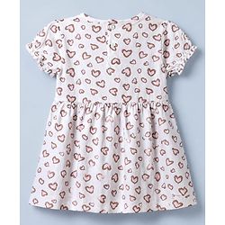 Babyhug Single Jersey Knit Puffed Sleeves Frocks with Cat & Hearts Print in White & Pink Pack of 2