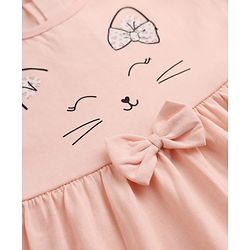Babyhug Single Jersey Knit Puffed Sleeves Frocks with Cat & Hearts Print in White & Pink Pack of 2