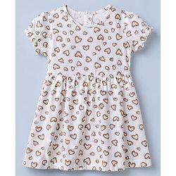 Babyhug Single Jersey Knit Frock with Half Sleeves and Hearts Print in Peach White Pack of 2