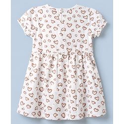 Babyhug Single Jersey Knit Frock with Half Sleeves and Hearts Print in Peach White Pack of 2