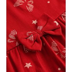 Babyhug Single Jersey Knit Half Sleeves One Piece Dress With Butterfly Print & Bow Applique - Red