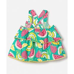 Babyhug 100% Cotton Woven Top with Sleeveless and Fruit Print in Green