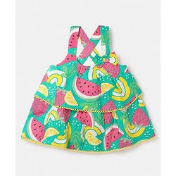 Babyhug 100% Cotton Woven Top with Sleeveless and Fruit Print in Green