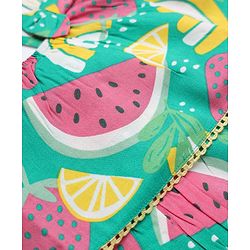 Babyhug 100% Cotton Woven Top with Sleeveless and Fruit Print in Green