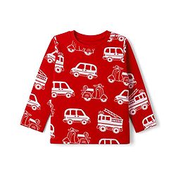 Babyhug 100% Cotton Knit Full Sleeves Co-Ords T-Shirt & Pyjama Night Suit with Vehicle Print - Red