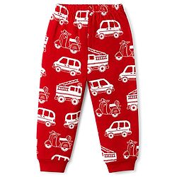 Babyhug 100% Cotton Knit Full Sleeves Co-Ords T-Shirt & Pyjama Night Suit with Vehicle Print - Red