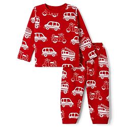 Babyhug 100% Cotton Knit Full Sleeves Co-Ords T-Shirt & Pyjama Night Suit with Vehicle Print - Red