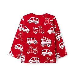 Babyhug 100% Cotton Knit Full Sleeves Co-Ords T-Shirt & Pyjama Night Suit with Vehicle Print - Red