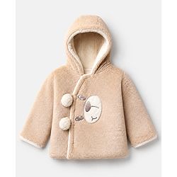 Babyhug Woven Full Sleeves Hooded Winter Wear Suit with Bear Ear Applique in Brown