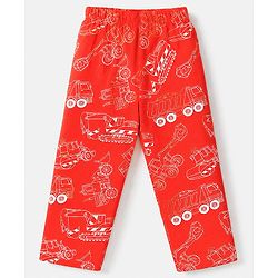 Babyhug Cotton Knit Full Sleeves Co-ord T-Shirt & Pajama Night Suit with Construction Vehicles Print - Red