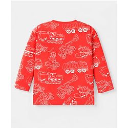 Babyhug Cotton Knit Full Sleeves Co-ord T-Shirt & Pajama Night Suit with Construction Vehicles Print - Red