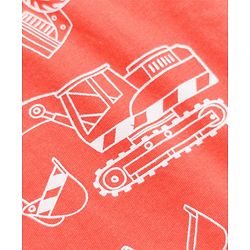 Babyhug Cotton Knit Full Sleeves Co-ord T-Shirt & Pajama Night Suit with Construction Vehicles Print - Red