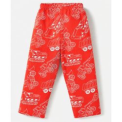 Babyhug Cotton Knit Full Sleeves Co-ord T-Shirt & Pajama Night Suit with Construction Vehicles Print - Red
