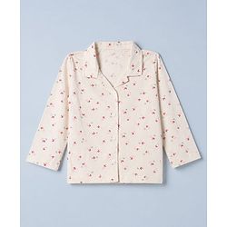 Babyhug 100% Cotton Knit Full Sleeves Co-Ords Shirt & Pyjama Night Suit with Bird Print - Offwhite